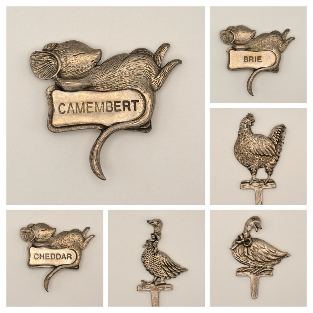 Vintage LINDSAY CLAIRE DESIGNS Pewter Cheese & Charcuterie Picks - Set of 6